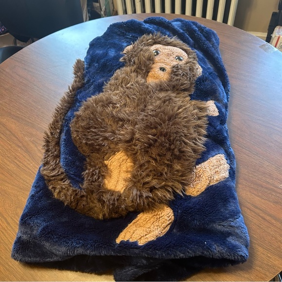 Cozy Blue Plush Blanket with Monkey Design 48" x 58" - Picture 6 of 6